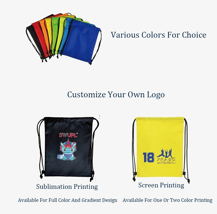 Promotional Fashionable Recycled Custom 210d Polyester Fabric Backpack School Drawstring Gym Bag