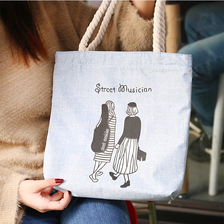 Hot Sale Eco Reusable Fashion Cute Cartoon Cat Korea Simple Handbag Heavy Duty Durable Cotton Canvas Promotional Shopping Tote Bags